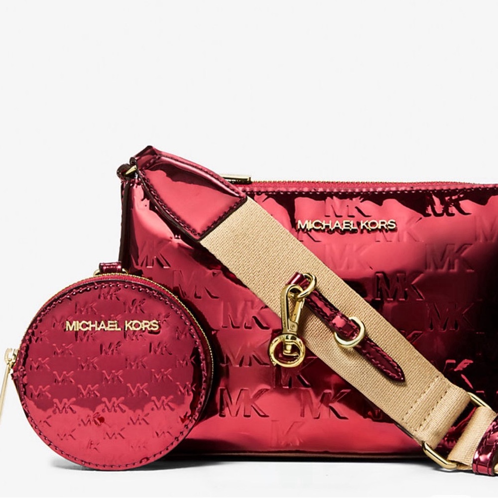 Michael Kors Jet Set Small Metallic Logo Debossed Crossbody Bag with Case